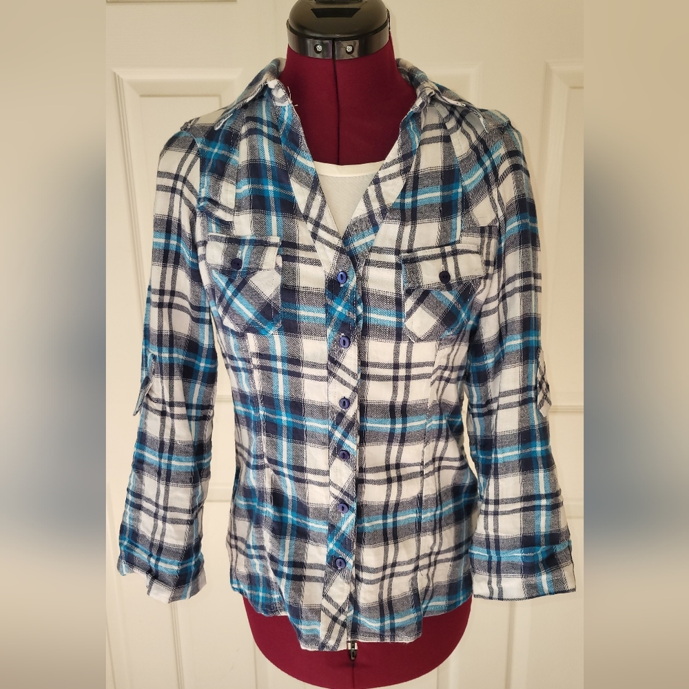 Passport Blue and White Plaid Button Down Shirt